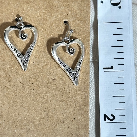 2/$20 Silver Tone Heart Hook Earrings Swirl Decorations Heart in Center NWOT - Picture 9 of 10